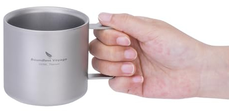 iBasingo Ti3052D Tasse à café en titane à double paroi isotherme pour expresso, thé, camping et voyage, durable, légère, portable 220 ml