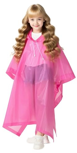 Kids Waterproof Rain Poncho, Kids Portable Rain Coat, Reusable EVA Raincoat for Girls Boys, Lightweight Rainwear Children with Hood and Buttons for School, Outdoor Climbing, Travel, Hiking, Camping