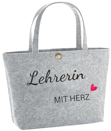 JENICH Lehrerin Filztasche Grundschule Schulabschluss Geschenk mit Herz Tasche Abschiedsgeschenk Weihnachtsgeschenke Danke Geschenk für Lehrerinnen Beige M