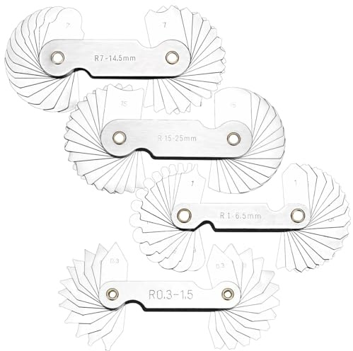 Lot de 4 jauges de rayon de filetage de soudure, outil de mesure de courbure de 0,3 à 25 mm, matériau en fer inoxydable 203, pour usinage de précision et utilisation artisanale