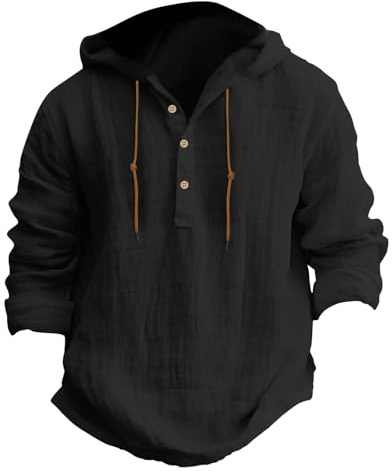 Sudadera para hombre de lino con capucha con cremallera, manga larga, informal, camiseta de playa, algodón, cuello redondo, monocolor, cordón, capucha, ajuste cómodo, camisa de verano ligera, parte
