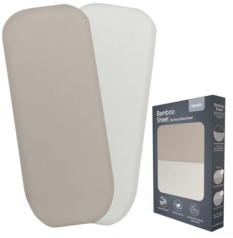 LIONELO Sábana Bajera de Bambú con Elástico 70x28 cm, Juego de 2 uds. Infantil, Capazo y Cuna, Material Natural, Transpirable y Suave, Agradable a la Piel, Bamboo Sheet | Tejido de bambú natural y transpirable, elástico perimetral y tacto suave