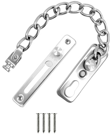 Heavy Duty Door Chain Lock, SUS-304 Stainless Steel Security Chain for Front Door, Anti-Theft Snap Lock with Spring for Home, Hotel & Apartment, Easy Installation with 4 Screws (Silver)