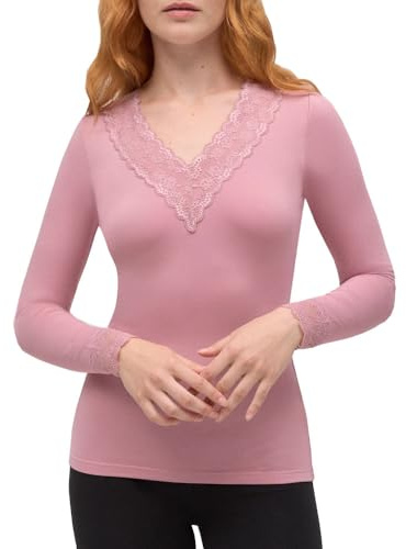 YSABEL MORA Camiseta Térmica Cuello Pico Encaje Mujer Calidez y Comodidad Diseño Versátil Ideal Invierno Tejido Suave Termicidad Moderada Climas Frescos Prenda Interior Exterior