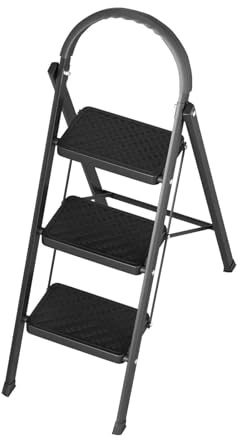 Klappbarer Tritthocker Trittleiter 3 Stufen Aus Stahl 150kg Traglast Robuster Tritt Mit Sicherheitsverriegelung Für Haushalt Wohnmobil Und Outdoor (Schwarz)
