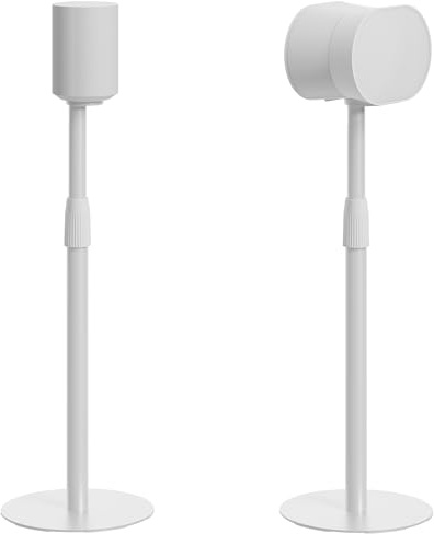 PEGZONE Lautsprecherständer für Sonos Era 100 & 300, 1 Paar, Weiß | Erweiterter Höhenverstellbereich 68–106cm, Stahlrahmen mit Kabelmanagement, Tragkraft bis 5 kg, rutschfeste Basis Ø 30 cm