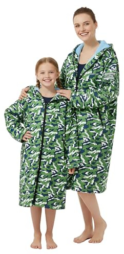 Owntop Bata impermeable para cambiarse para adultos y niños - ligera y seca para la playa con forro cálido de rizo | Capa con mangas largas y capucha estilo murciélago extragrande | para surfear y