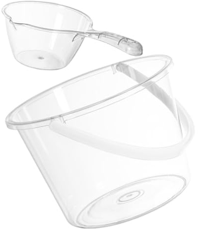 HAMPPLIES Seau à Eau Transparent 2 Pièces Avec Poignée Et Pelle, Grand Seau En Plastique Réutilisable, Léger Et Portable Pour Lavage Des Pieds Et Usage Domestique, Salle De Bain Et Voyage