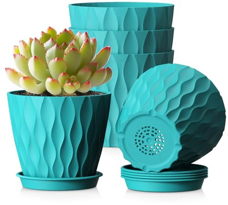 WSMKSZ 10cm Blumentöpfe Innen, 5er Set Kleine Pflanztöpfe, 3D-Wellentextur