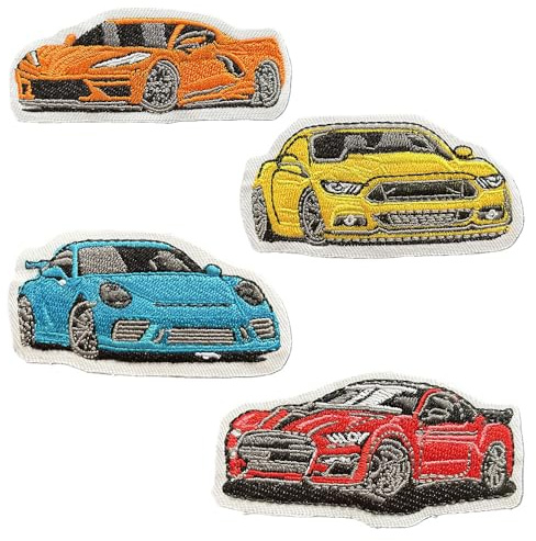 4 Stück Racing Car Aufnäher Patches Stickerei Aufnähen Taktische Emblem Abzeichen Iron on Sew on Patch für DIY Jacken Hosen Rucksack Mützen T-Shirt Hut Jeans Uniformen Hemden