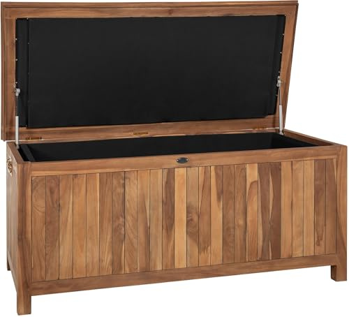 CLP Auflagenbox wasserdicht XXL Novena, große Gartenbox aus Teakholz wetterfest, Kissenbox outdoor für den Garten, Farbe:teak, Größe:140 cm