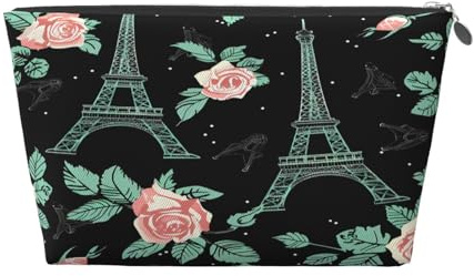 Ginfult Trousse de maquillage étanche avec motif Tour Eiffel et roses - Petite trousse de maquillage portable pour femmes et filles
