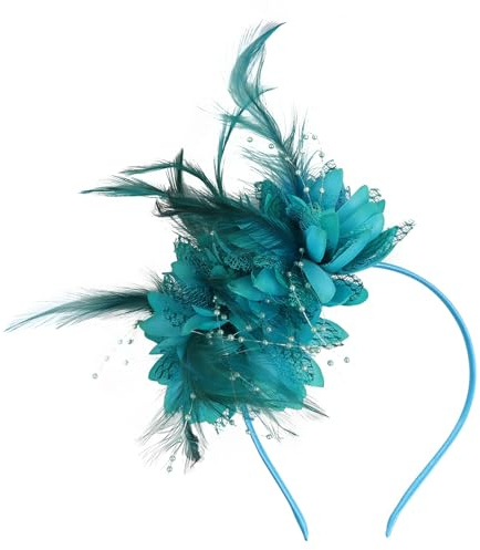 YSDINK Women's Fashion Fascinator Headband with Feather,Mesh and Flowers,Ladies Headdress Makeup Accessories for Weddings, Parties, Garden Tea, Birthday Party, Daily Wear (PeacockBlue)
