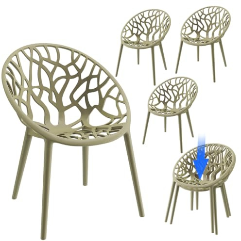 STEELSØN Quanta Gartenstühle 4er Set – Loungesessel Olivgrün aus Kunststoff – Outdoor Schalenstuhl Garten/Balkon/Terrasse – stapelbare Balkonstühle wetterfest UV-beständig – Gartensessel bis 120 kg