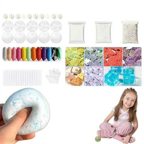 DIY Stressball Making Kit, blanko Stress Druck Ball Haut & Füllstoffe Material, DIY Fidget Druckbälle Set, Machen Sie Ihre eigenen knusprigen Stressbälle für Erwachsene, Männer, Frauen (Mix Farbe A)