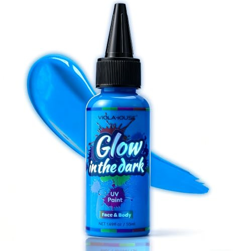 VIOLA HOUSE Peinture Phosphorescente, Lavable Et Longue Tenue, Peintures Corporelles Néon, Peintures Fluorescentes Pour Le Visage, Pour Effets Spéciaux De Fête Et Cosplay (Bleu)