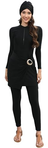 Women's Muslim Swimwear: Long Sleeve Burkini 3 Pieces Knot Front Hijab, Full Cover Modest Swimsuit Rash Guard Bathing Suit - Islamic Swimming Costume