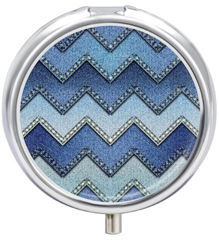 Pilulier rond en denim bleu dégradé, portable à 3 compartiments, exquis pilulier en métal avec fermeture à pression, boîte de rangement pour tablette pour sac à main, poche, voyage et utilisation