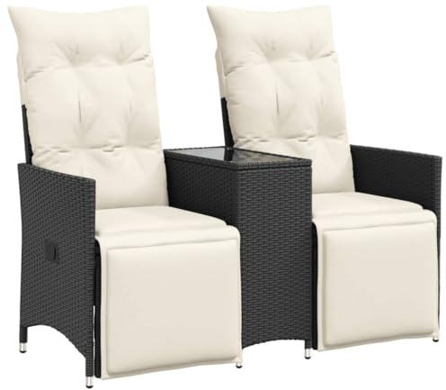 BBLINKE Rattan Gartenmöbel, Polyrattan Gartenmöbel Set, Gartensofa 2-Sitzer Verstellbar mit Tisch Schwarz Polyrattan #3