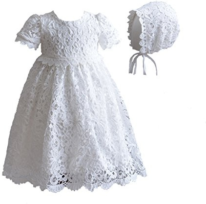 Cinda baby spets dopklänning med mössa, elfenben, 62/68 cm