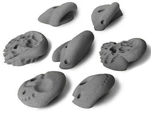 ALPIDEX 7 Klettergriffe XL | Henkelgriffe | Extra Große Griffe | Hinterschneidungen | Verschiedene Formen Farben | Klettersteine - Grau