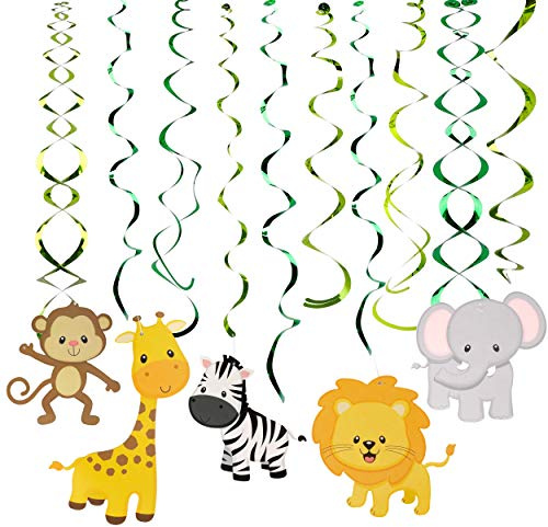 ISIYINER Tier Party Deko Hängedekoration Dschungel Tiere Themen Deckenhänger Folie Spiral Girlanden für Kinder Baby Dusche Geburtstag Party Dekoration 30 Stück