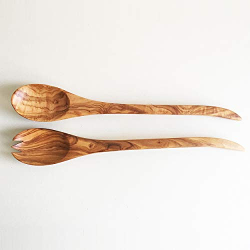 2er Set Salatbesteck 40 cm Salatlöffel Holz Besteck Löffel Gabel Olivenholz Handarbeit Servierbesteck Geschenk