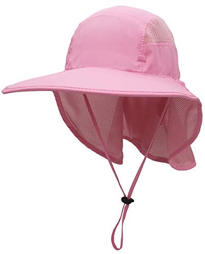 GG ST Sonnenhut Herren Damen UPF 50+ Outdoor UV Summer Cap mit Nackenschutz Hiking Fischerhut Strand Faltbar Safari Buschhüte Mesh Hat (Pink)