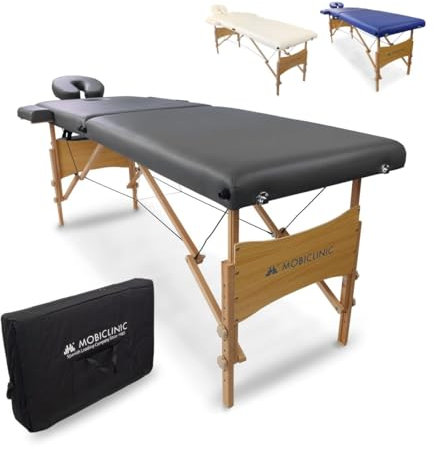 Mobiclinic®, Klappbare Physiotherapie-Liege, CM-01 Light, Europäische Marke, Massageliege, Mit Tragetasche, Kopfstütze, Massage, Tragbar, Holz, 186 x 60 cm, Farbe: schwarz