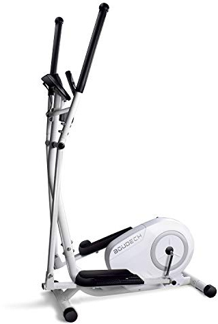 Bici cyclette ellittica cross trainer bidirezionale con volano da 5kg ultra silenzioso, resistenza magnetica regolabile su 8 livelli e design con doppia impugnatura e cardiofrequenzimetro. (Bianco)