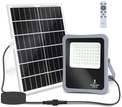 Aigostar - Foco proyector LED solar con mando a distancia, 300W, 6500K luz blanca. Resistente al agua IP65. Perfectos para exterior jardín, patios, caminos o garajes