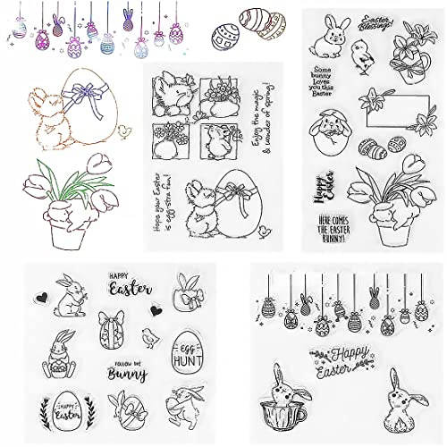 Silikonstempel Ostern, Clear Stamp Set, 4 Stück Stempel Ostern, Transparent Silikon Stempel OsterHasen/OsterEier, Prägung Stempel für DIY Handwerk Scrapbooking Fotoalbum Karten Dekoration
