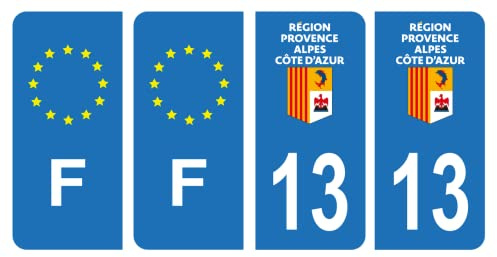 HADEXIA Nummernschild-Aufkleber, französisches Departement 13 Bouches-du-Rhône, Region PACA & F Frankreich, 4 Stück