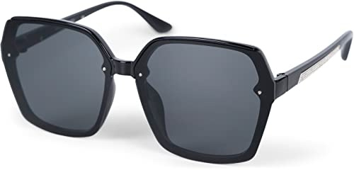 styleBREAKER Damen Butterfly Sonnenbrille mit großen rechteckigen Polycarbonat Gläsern Metall Verzierung, Oversize 09020140, Farbe:Gestell Schwarz/Glas Grau getönt