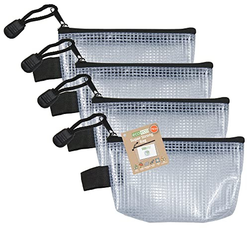 eco-eco Lot de 4 sacs en micro 95% recyclés super résistants en maille imperméable, fermeture éclair noire renforcée, 13 x 8 cm, eco122 x 4