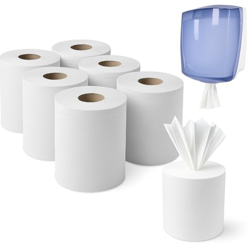 UR CHOICE White Centrefeed Paper Tissue Rolls Pack of 6, Multipurpose 2-Ply Laminated Kitchen Towel for Home & Commercial Cleaning