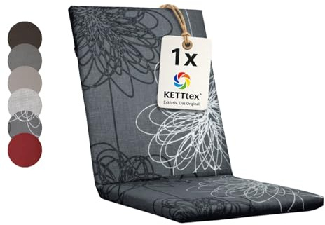 KETTtex EXKLUSIV Auflage Mittellehner anthrazit floral I Gartenstuhl Polster 109x50x4cm I hochwertige und Pflegeleichte Sesselauflage I Wetter- und formbeständige Stuhlauflage I KTH2 Sitzauflage