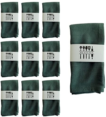 Btstil Stoffservietten Leinenservietten, 10er Set 40X40CM Leinen Servietten Stoff, Nachhaltige Stoff Servietten Tischdekoration für Küche Esstisch Abendessen Cafe Restaurant (Dunkelgrün)