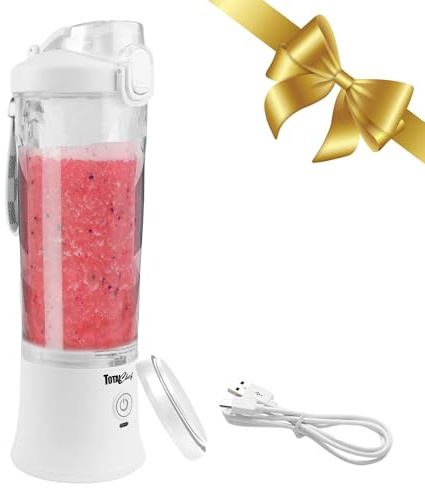 Total Chef Portable Mini Blender Cordless Personal Smoothie Maker 600ml Fruit Veggie Juicer Cup with Lid 6 Blades USB Rechargeable Ideal for Baby Food Gym Travel Sport On The Move Home Office White