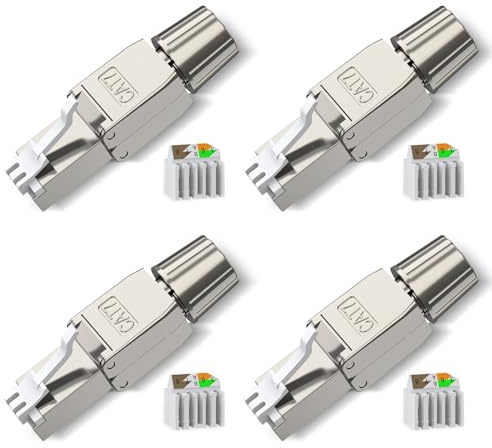 songyea RJ45 Stecker Werkzeuglos, 4 Stück Cat7 Stecker, Cat6A Netzwerkstecker, Netzwerk Werkzeug, Werkzeuglos Feldkonfektionierbarer, Geschirmt 10 Gbps 600MHz