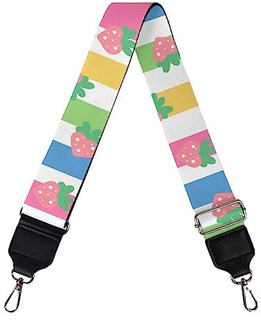 Poceacles Correas cruzadas de repuesto para bolso, herrajes plateados, correas anchas ajustables, correas ajustables para bolso, patrón de rayas de fresa colorido, 1 unidad