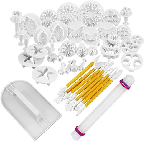 14 Sets (46pcs) Cake Flower Fondant Tools Cake Sugarcraft Decorating Kit Cookie Mould Fonant Icing Plunger Cutters Cake Tools Cake Embossing Tool Set for DIY Cake Decorating