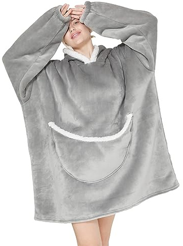 Oversized Blanket Hoodie, Adult Women Sherpa Fleece Wearable Blanket Warm and Cozy Giant Hooded Blanket Fluffy Sweatshirt for Women and Men