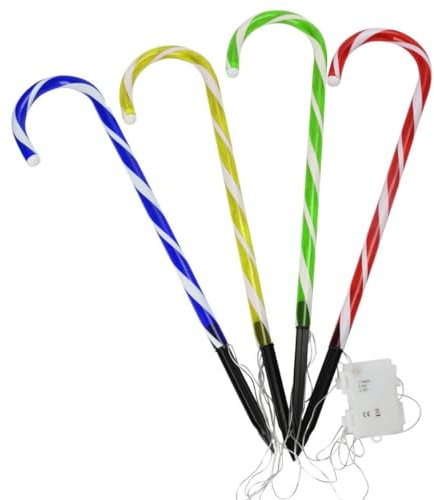 Almineez Christmas Set of 4 Candy Cane Red & White Light Up 50cm Stakes Garden Path Patio 40 LEDs Outdoor Indoor Festive Lighting Novelty Xmas Pathway Decorations (Multi-Coloured)