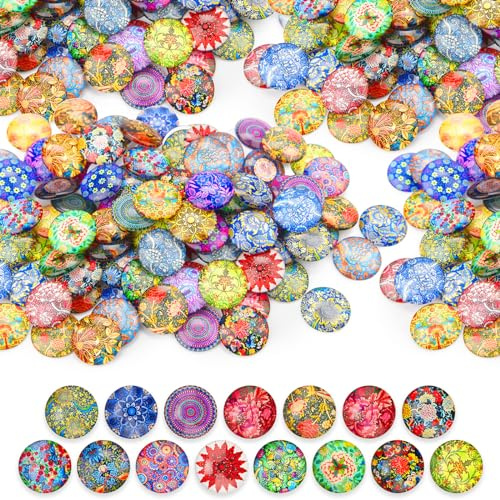 Nenull Pack of 120 Muggle Stones Colourful 12 mm Glass Nuggets Glass Stones Mosaic Stones for Crafts Lucky Stones Gemstones Glass Building Blocks Decorative Stones Cabochons for DIY Pendants (Flower
