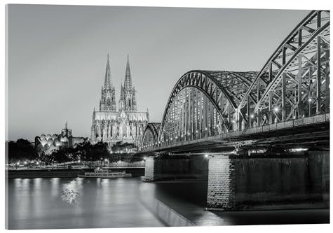 Posterlounge Köln am Abend schwarz-weiß Acrylglasbild von Michael Valjak 30 x 20 cm Schwarz-Weiß Wandbilder Wanddeko