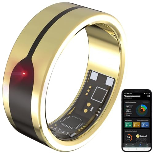 Newgen Medicals Fingerring: Fitnesstracker-Ring, Herzfrequenz- & SpO2-Anzeige, 2 mm, Gold, Gr. 70 (Smart-Ring-Fitness-Tracker, Fitness-Tracker Damen, Gr)
