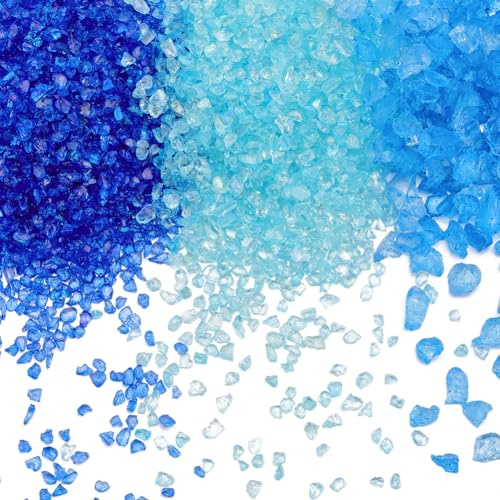 SUNNYCLUE 1 Scatola 300g 3 Colori Blu Vetro Frantumato Sfuso Frammenti di Vetro Rotto Mini Pezzi di Cristallo Irregolari Paillettes Grosse per Unghie Artistiche Resina Arte Artigianato Riempitivo per