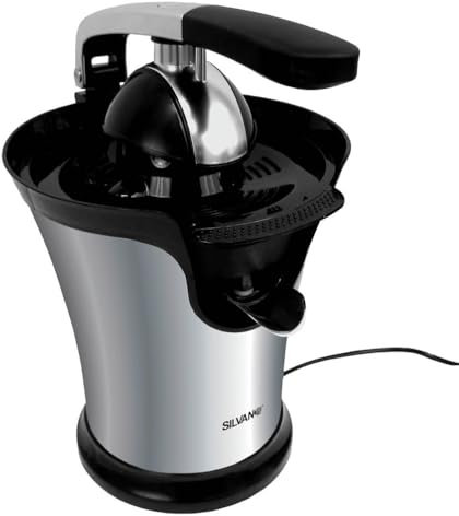 Exprimidor Eléctrico Silvano, Exprimidor de Naranjas con Palancas de Presión, Extractor Zumo 160W, Boquilla de Acero Inoxidable con Sistema Antigoteo, Base Antideslizante, Apto Lavavajillas