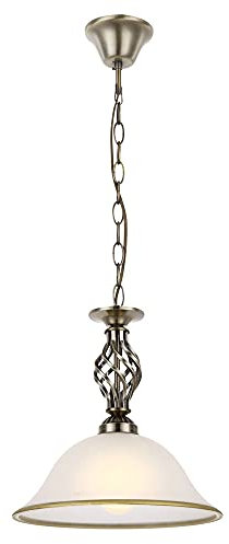 GLOBO Hängeleuchte Pendellampe Glasleuchte Küchen Deckenleuchte Beleuchtung Glas satiniert, Lampenrand Altmessing, 1x LED 7W 560Lm warmweiß, DxH 30x120 cm